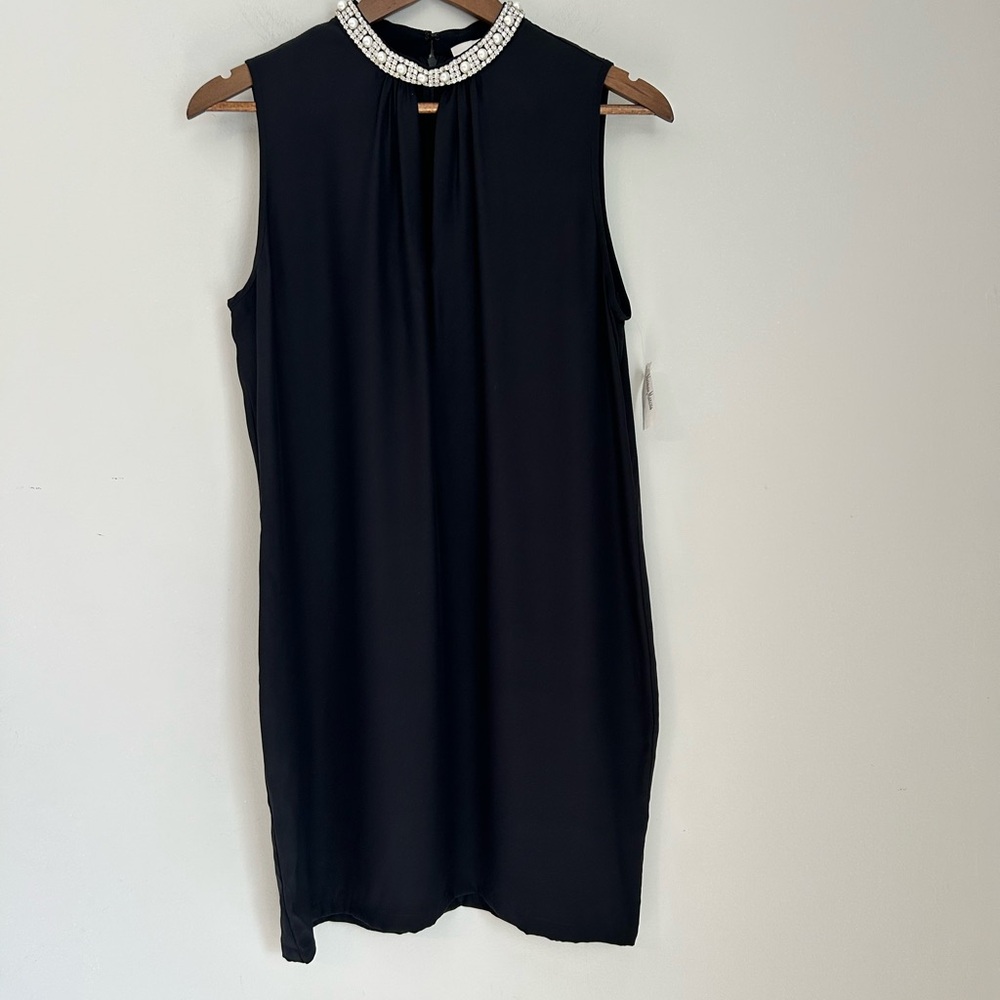 NWT Amanda Uprichard Black Sleeveless Embellished Neck Dress Size Large